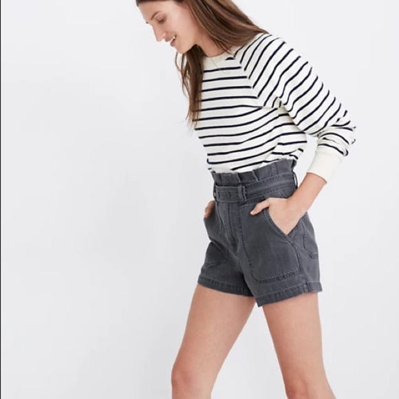Madewell Denim Snap-Belt Paperbag Shorts Pale Grey - Picture 16 of 16